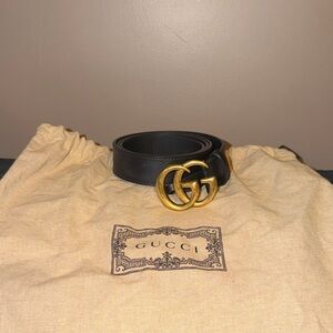Gucci Black Leather Belt with Gold Double G Buckle